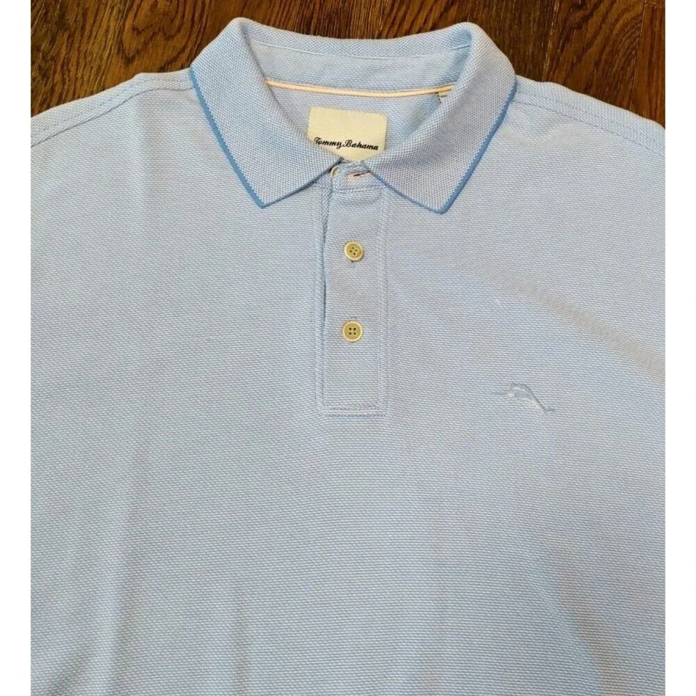 Tommy Bahama Cotton Polo Shirt Mens L Light Blue Golf Beach Preppy Casual Soft